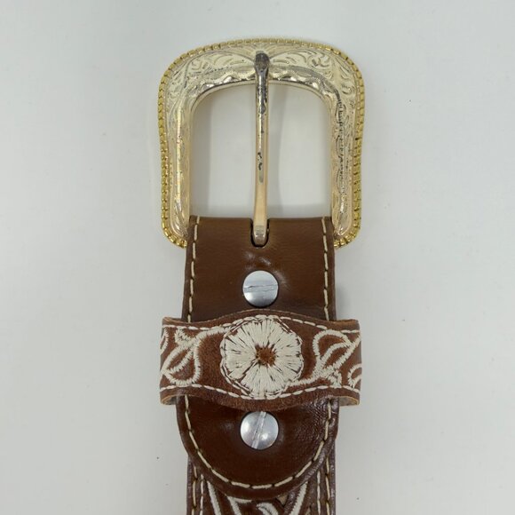 Western Leather Belt Floral Embroidered Brown‎ 32 main image 4